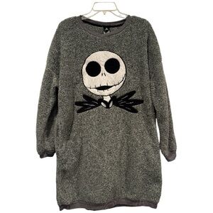 Jack Skellington Gray Plush Lounger Fuzzy Sherpa Long Sleep Shirt NWOT One Size